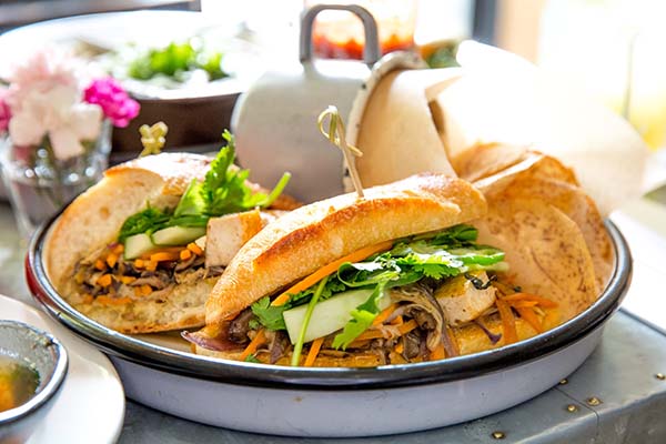 Bahn mi sandwich photographed for a Vietnamese restaurant