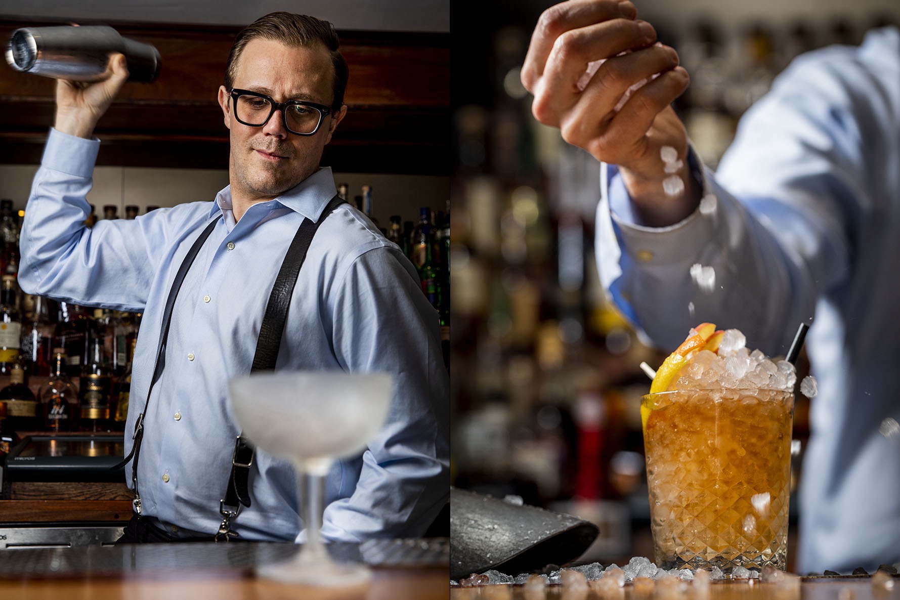 A bartender making cocktails
